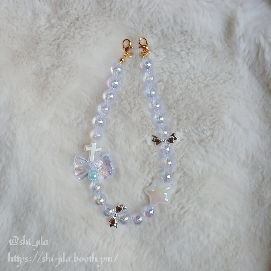 〚10~12cm〛キラキラデコラ 🎀 «strawberry cat» & «angel bunny» おすわりぬい服 バッグチャーム付き