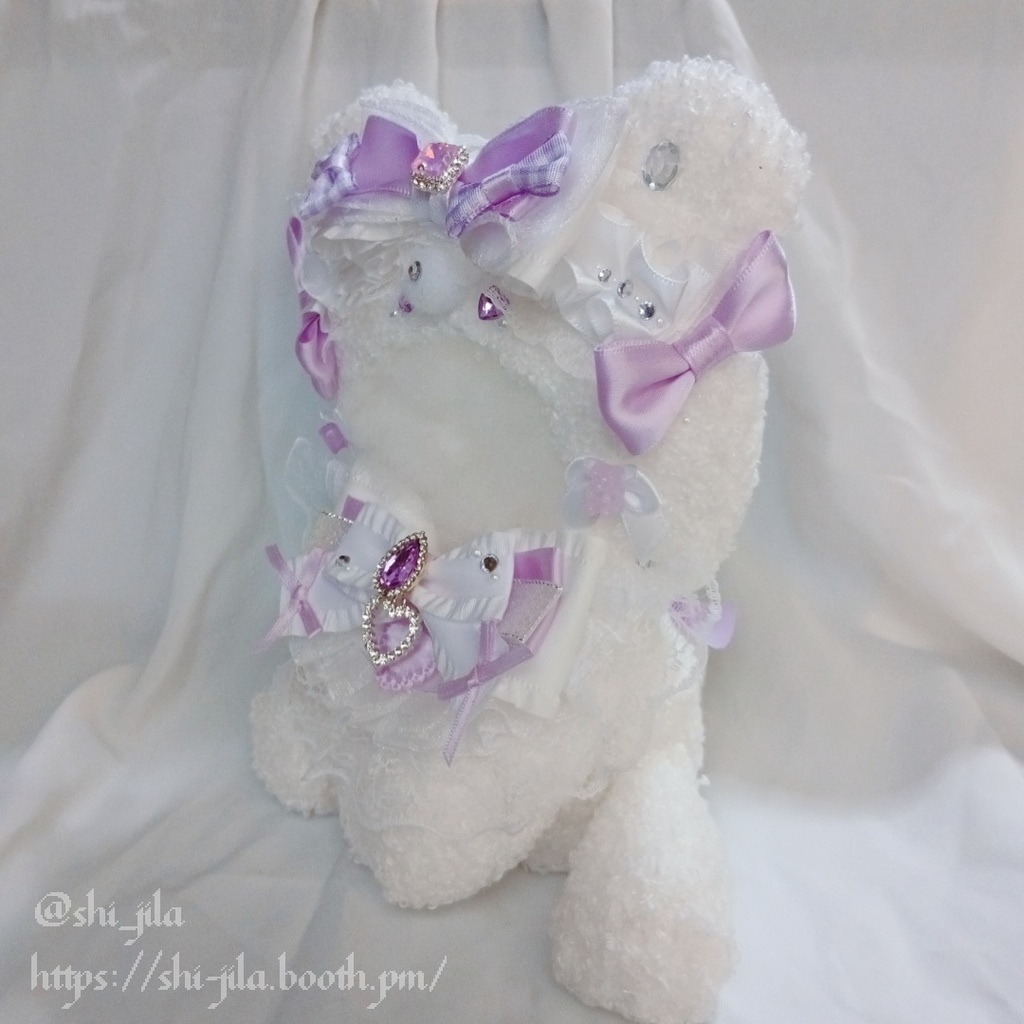 〚15~16cm〛エンジェルコア💜🤍パープル×シュガーテディベア おすわりぬい服 バッグチャーム付き