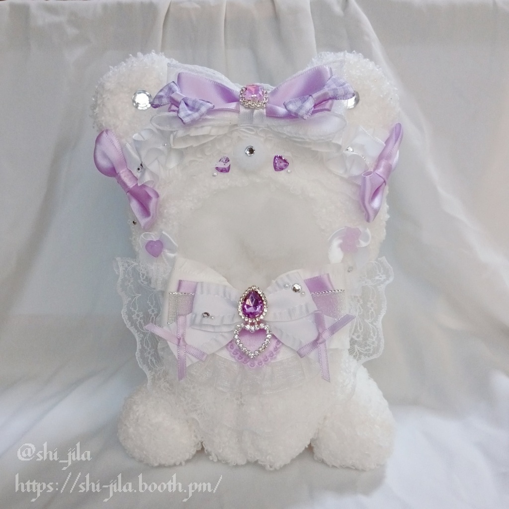 〚15~16cm〛エンジェルコア💜🤍パープル×シュガーテディベア おすわりぬい服 バッグチャーム付き