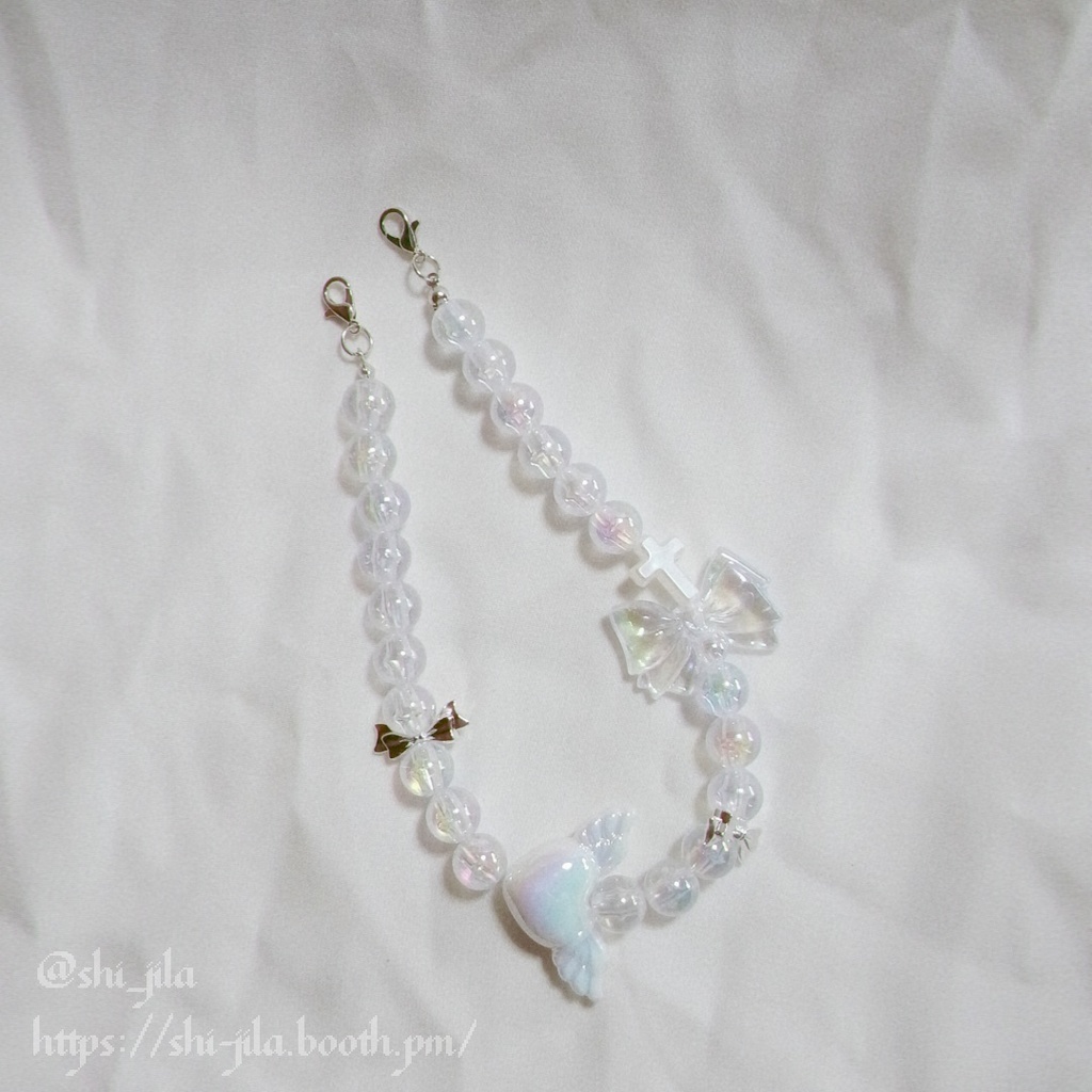 〚15~16cm〛エンジェルコア💜🤍パープル×シュガーテディベア おすわりぬい服 バッグチャーム付き