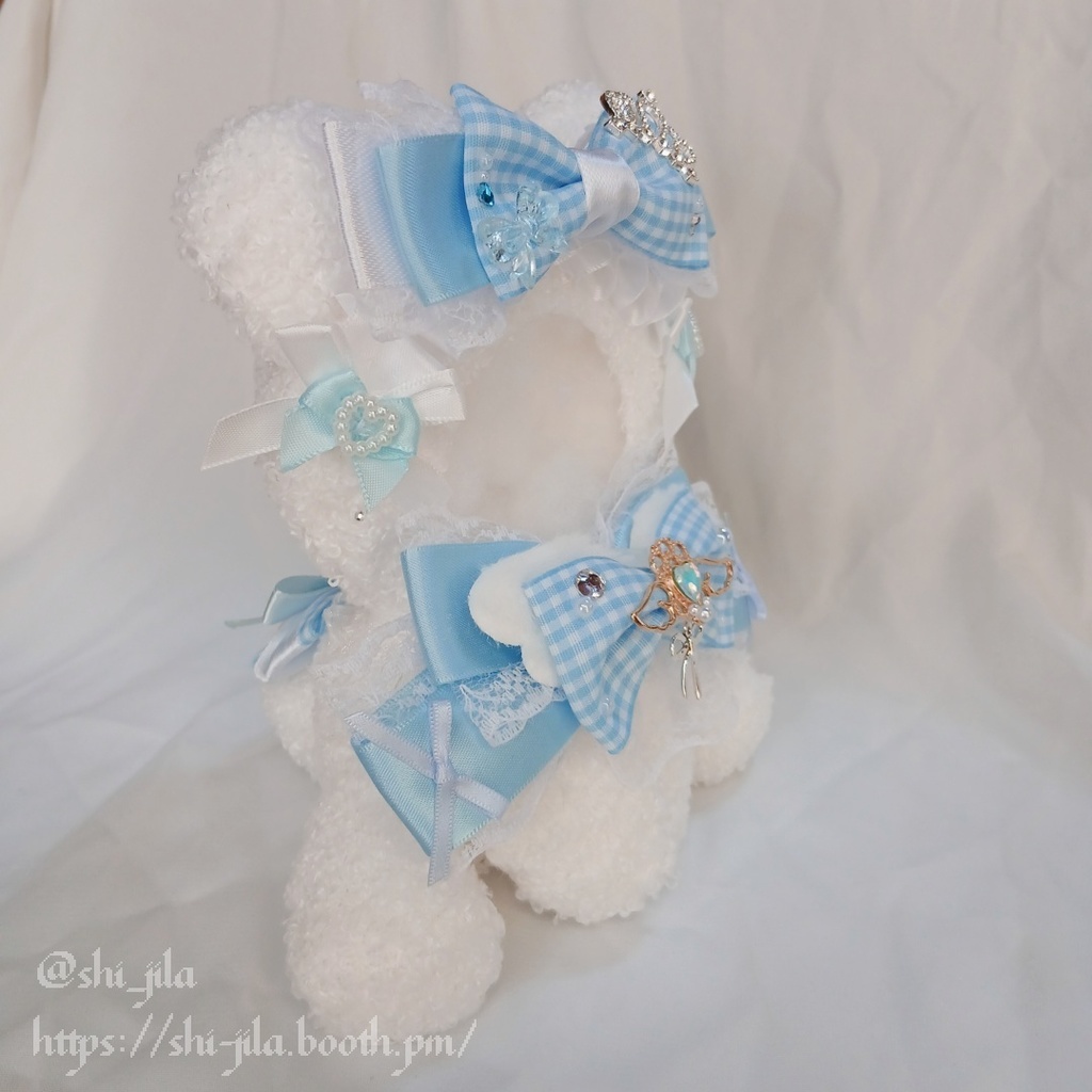 〚10~12cm〛天使界隈🤍みずいろテディベア おすわりぬい服 バッグチャーム付き