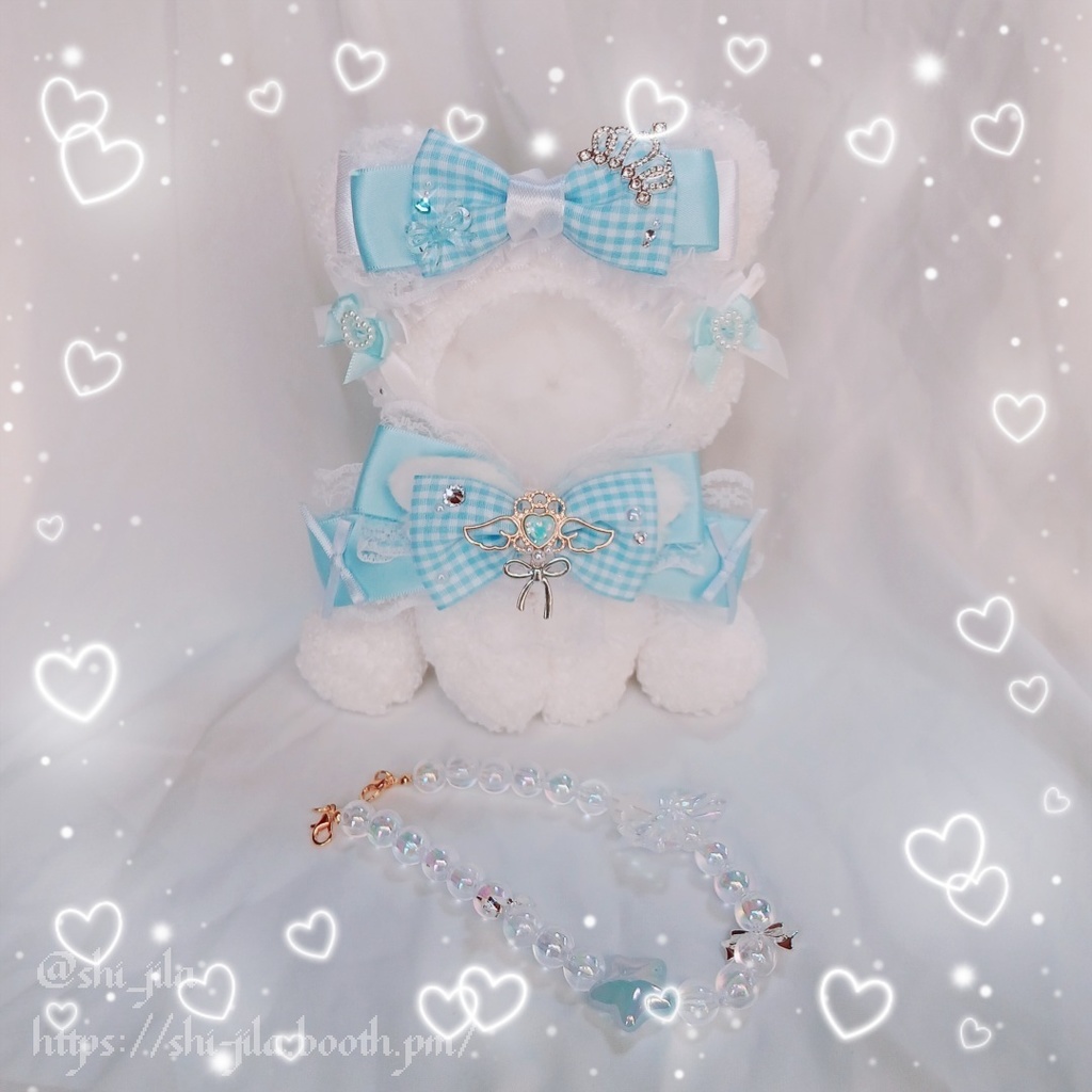 〚10～12cm〛天使界隈🤍みずいろテディベア　おすわりぬい服　バッグチャーム付き