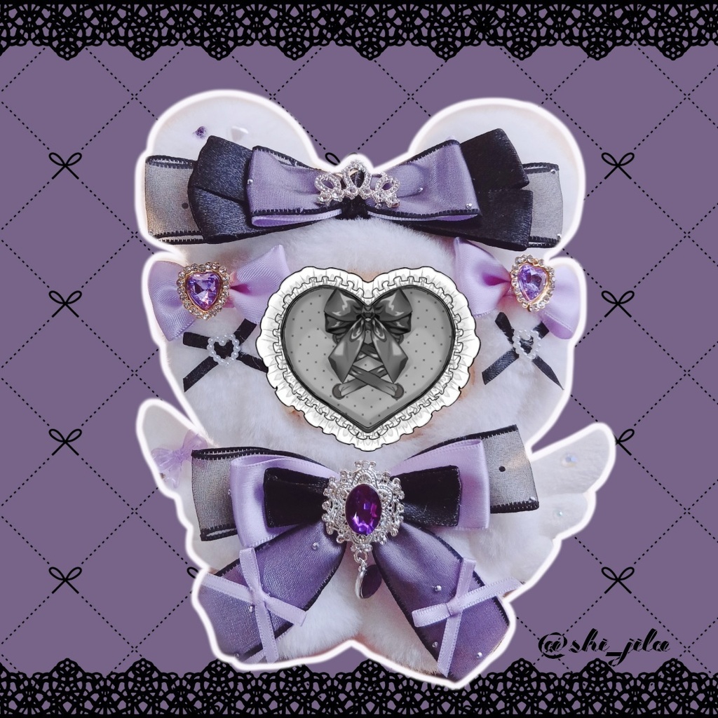 〚10~12cm〛地雷系💜🖤ふわふわ堕天使テディベア ぬい服 バッグチャーム付き