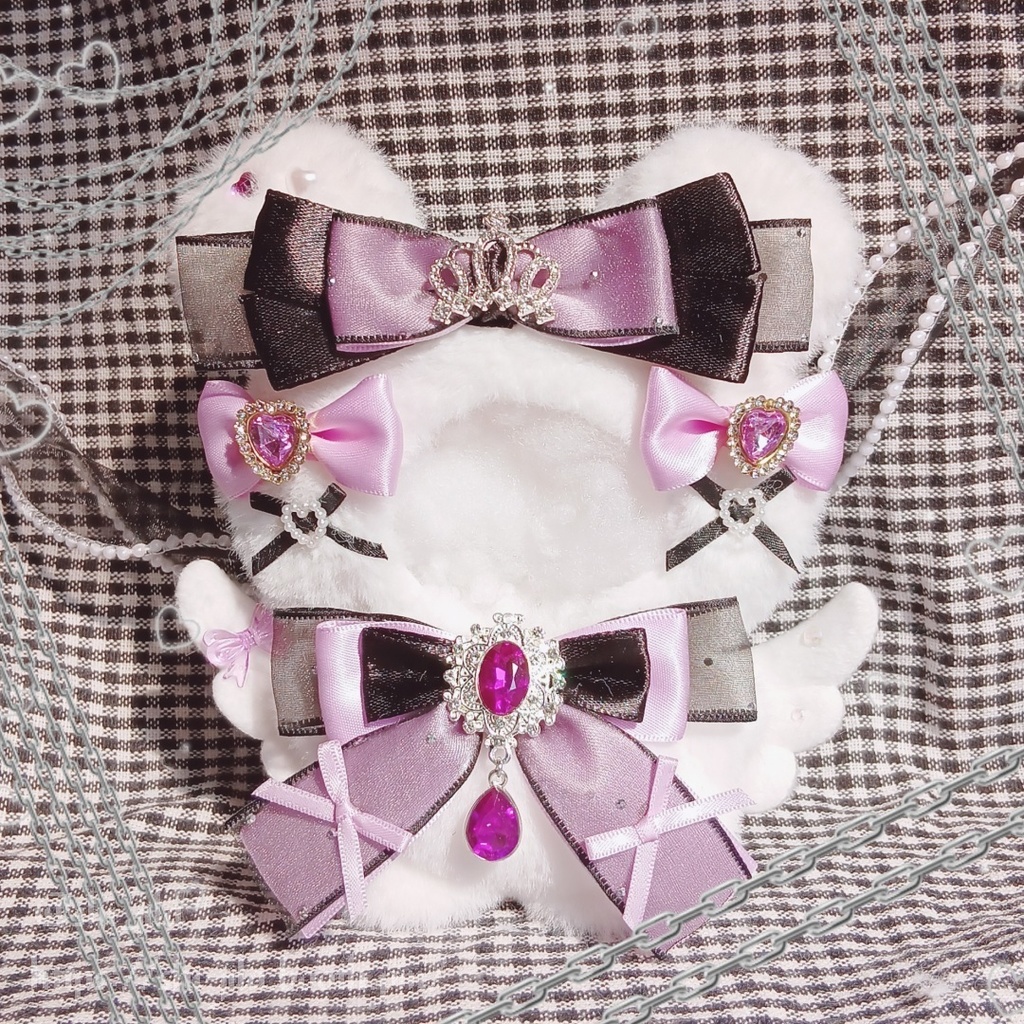 〚10~12cm〛地雷系💜🖤ふわふわ堕天使テディベア ぬい服 バッグチャーム付き