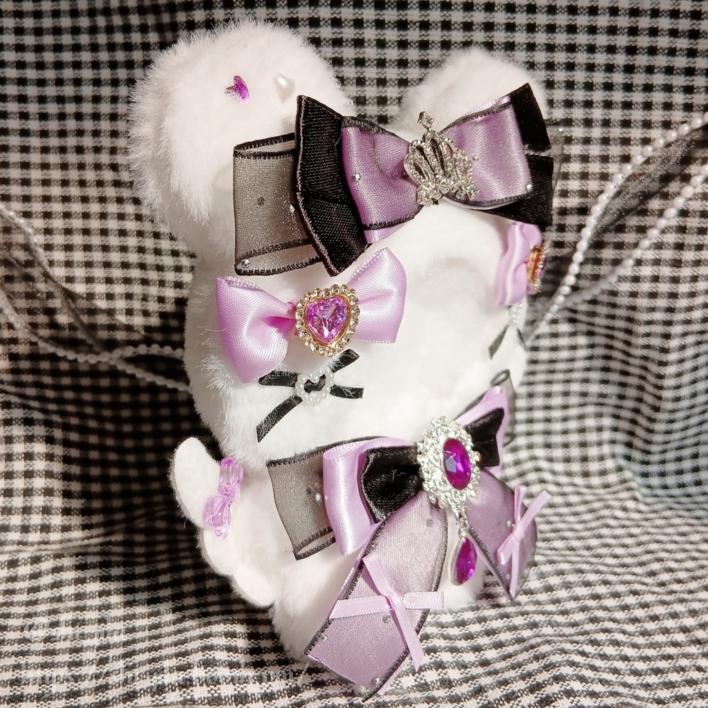 〚10~12cm〛地雷系💜🖤ふわふわ堕天使テディベア ぬい服 バッグチャーム付き