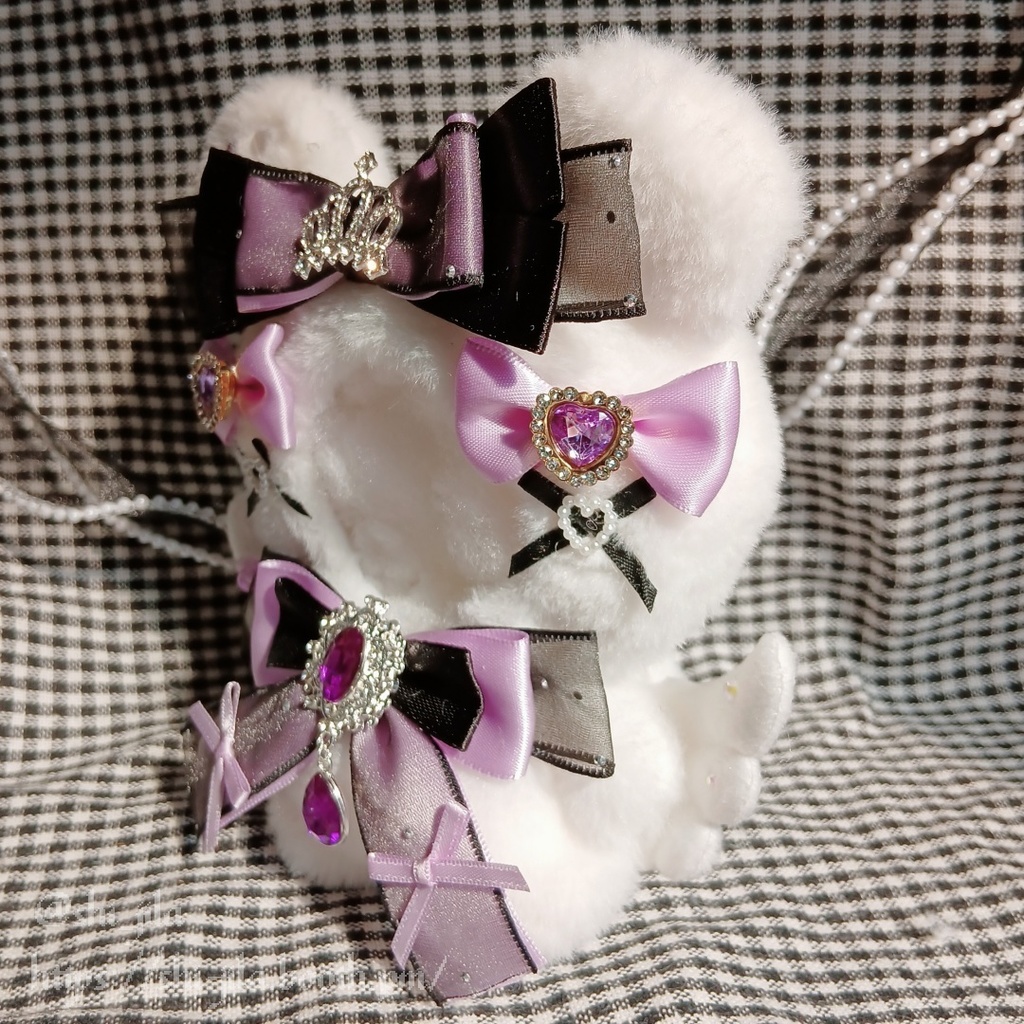 〚10~12cm〛地雷系💜🖤ふわふわ堕天使テディベア ぬい服 バッグチャーム付き