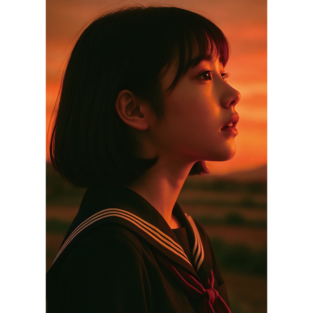 【銀塩写真】AI少女ポートレート「夕暮れ」A4 限定アート