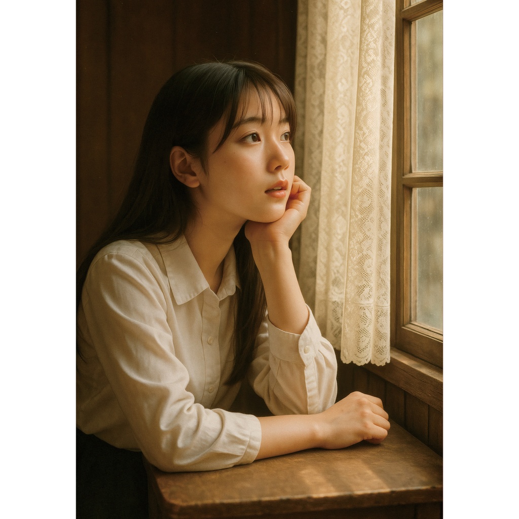 【銀塩写真】AI少女ポートレート「窓辺のひととき」A4 限定アート作品