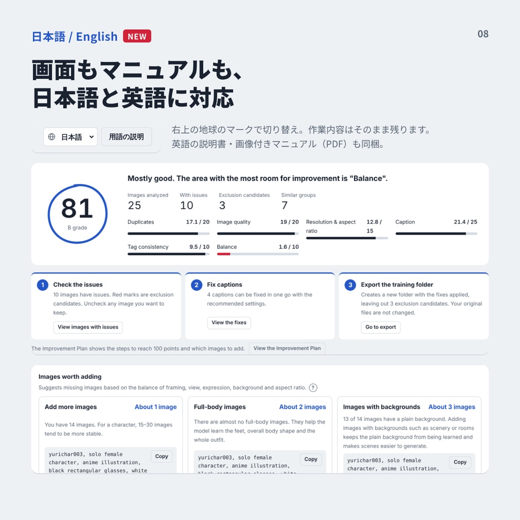 LoRAデータセット健診【無料版あり】学習前の画像・キャプションを一括チェック