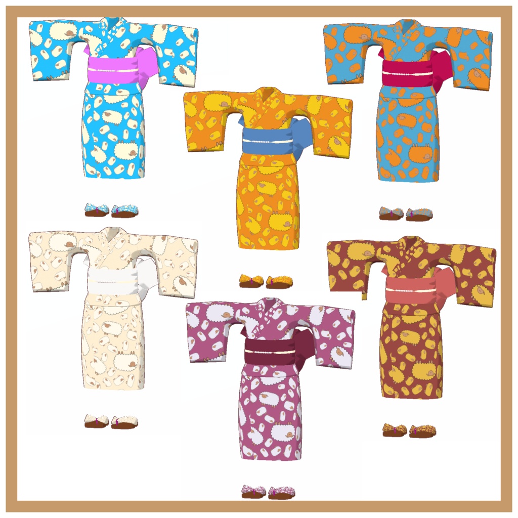 【VRChat衣装】浴衣 ひつじ柄 24種類【まめふれんず対応】