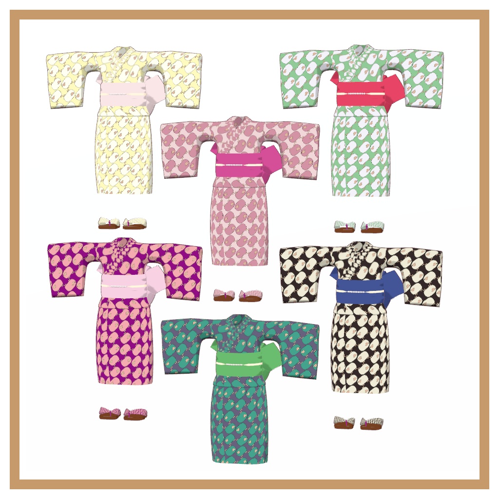 【VRChat衣装】浴衣 ひつじ柄 24種類【まめふれんず対応】