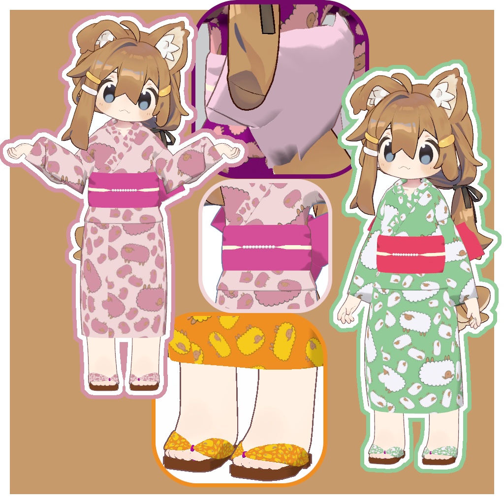 【VRChat衣装】浴衣 ひつじ柄 24種類【まめふれんず対応】