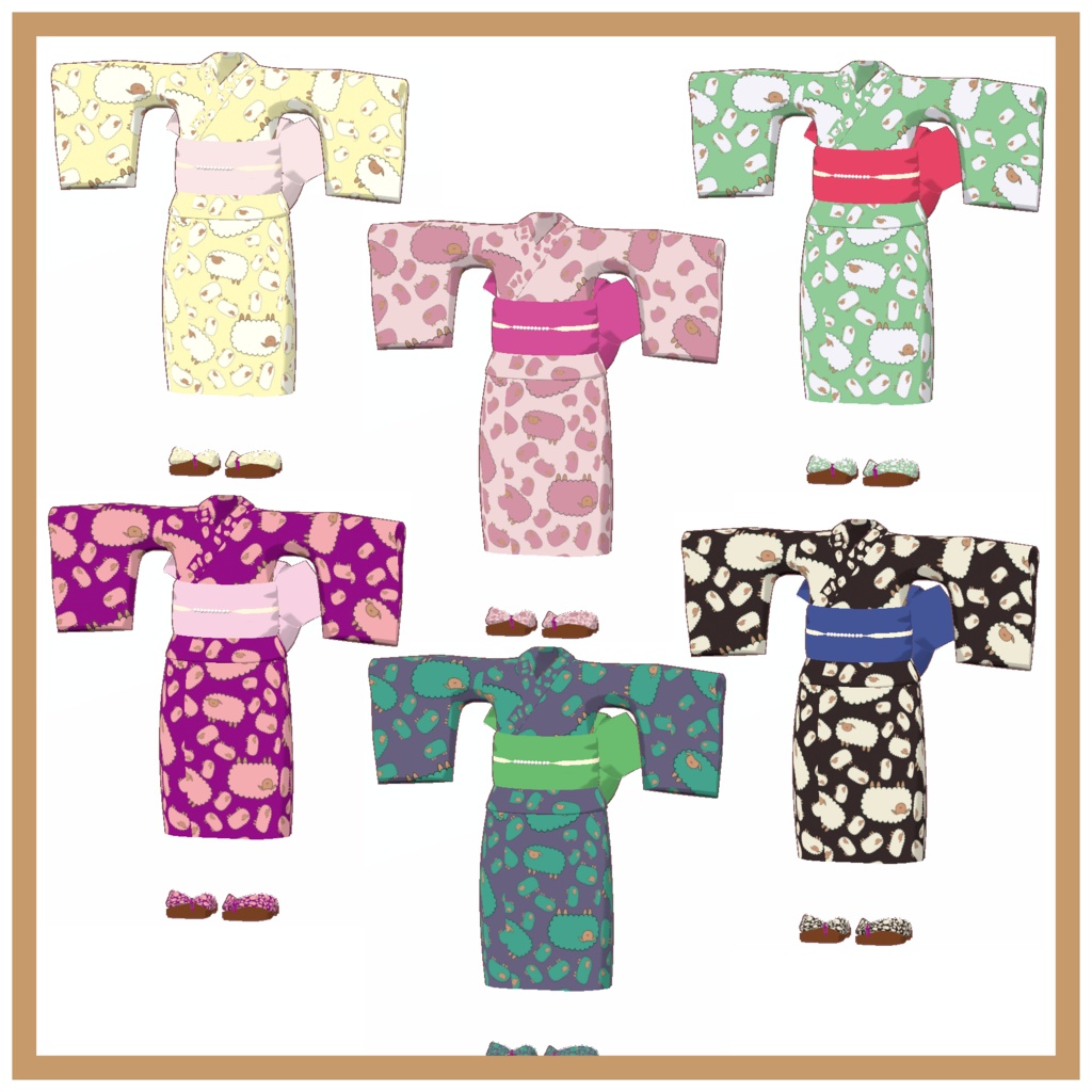 【VRChat衣装】浴衣 ひつじ柄 24種類【まめふれんず対応】