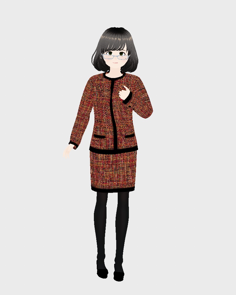 【期間限定無料】【オフィス】ジャガード・ツーピース（赤茶×黒）×黒パンプス［VroidStudio正式版］