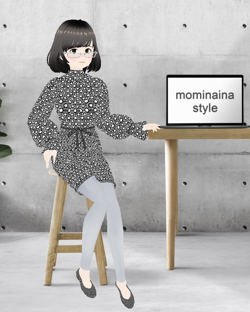 【期間限定無料】【オフィス】チュニック（更紗模様・白×紺）×スパッツ［VroidStudio正式版］