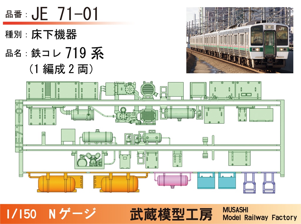 【アウトレット品】JE71-01:鉄コレ719系床下機器パーツ