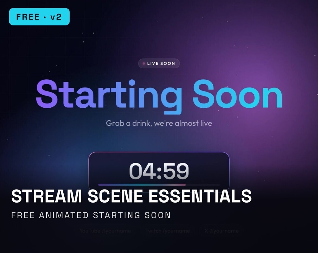 【無料・動く配信待機画面】OBS用 Starting Soon（アニメーションHTML）｜Stream Scene Essentials 無料版