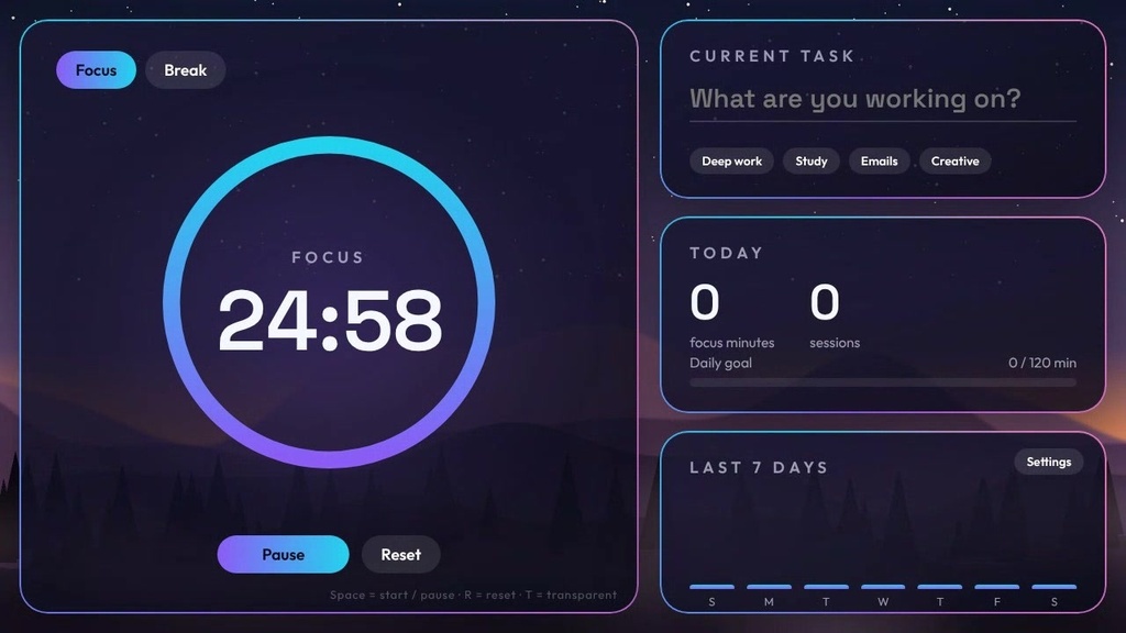 【動く集中ダッシュボード】Focus Desk Dashboard Pro|作業・勉強配信用ポモドーロ(HTML)