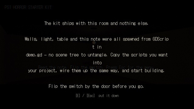 PS1 Horror Starter Kit — Godot 4 一人称ホラー短編の土台(Claude Code Pack 同梱)