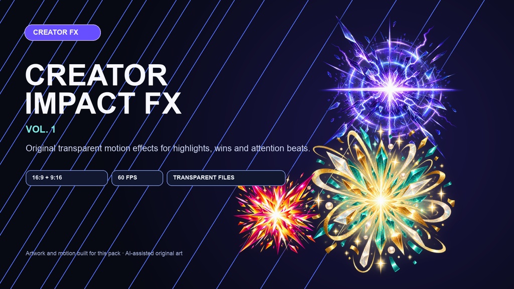 Creator Impact FX Vol.1｜透明モーションエフェクト4種｜16:9・9:16｜60FPS WebM / APNG