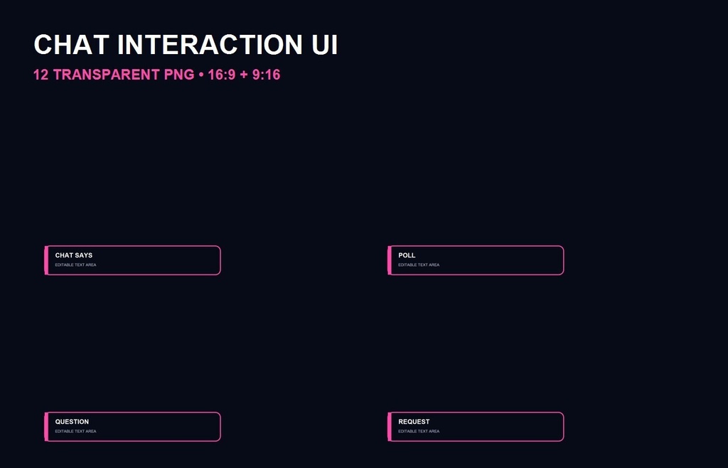VTuberコメント交流UI素材12点｜チャット・投票・質問・リアクション｜透過PNG