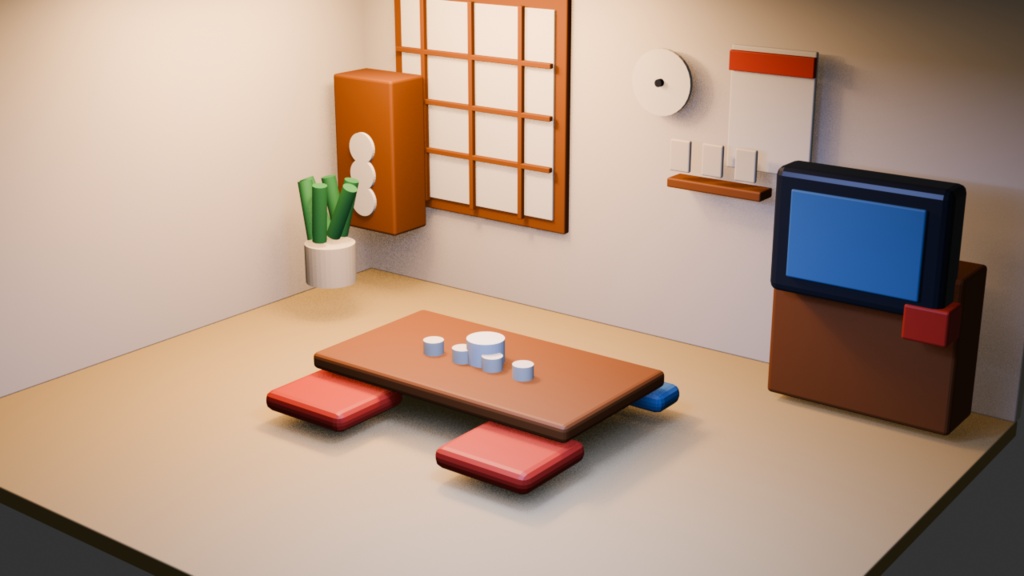 昭和レトロな日本家庭の居間｜Blender背景・GLB・FBX