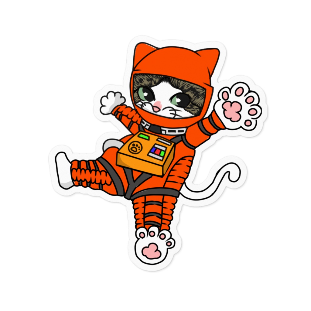 ステッカー 宇宙飛行士猫(オレンジ