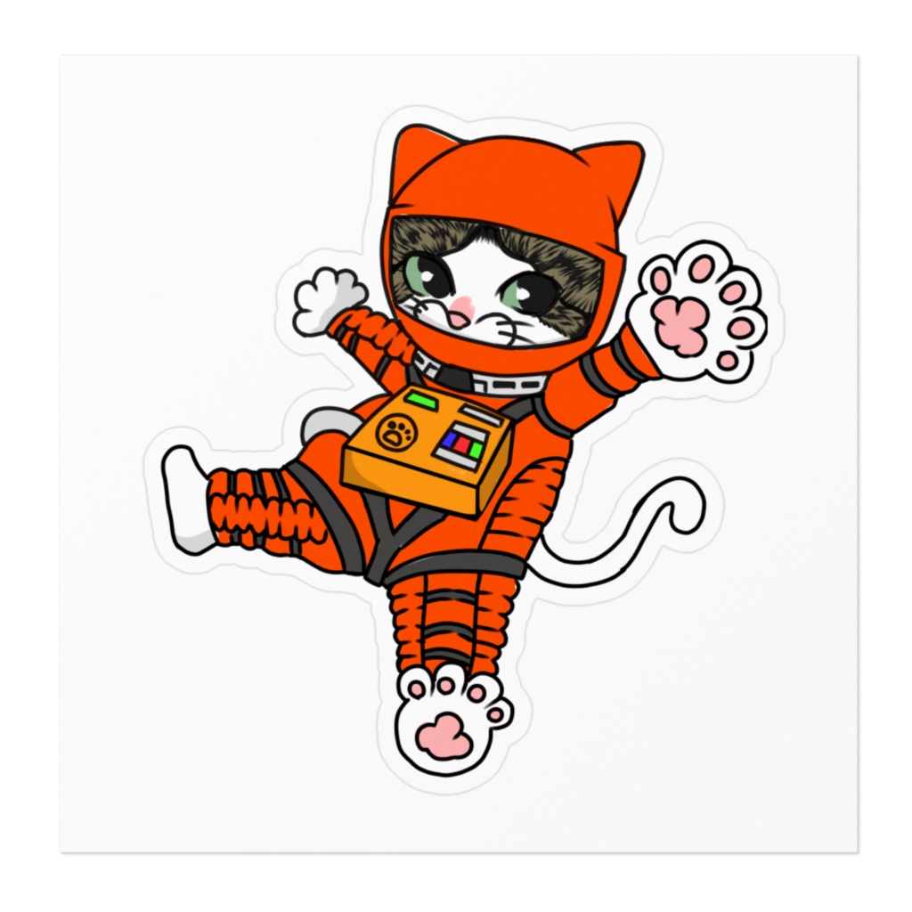 ステッカー 宇宙飛行士猫(オレンジ