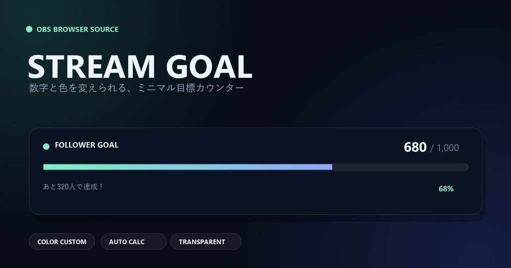 【OBS対応／色変更OK】STREAM GOAL｜ミニマル目標カウンター