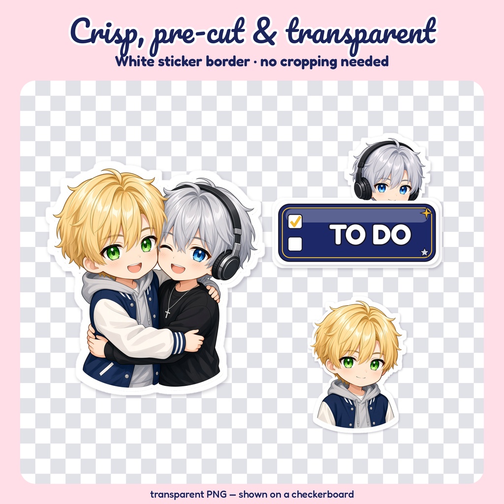【デジタル手帳ステッカー】ジェイ&エリアス 46枚セット|BL・創作男子カップル|透過PNG・GoodNotes対応