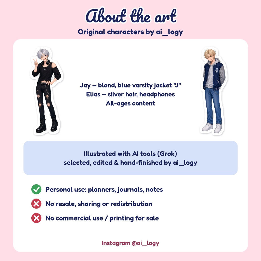 【デジタル手帳ステッカー】ジェイ&エリアス 46枚セット|BL・創作男子カップル|透過PNG・GoodNotes対応