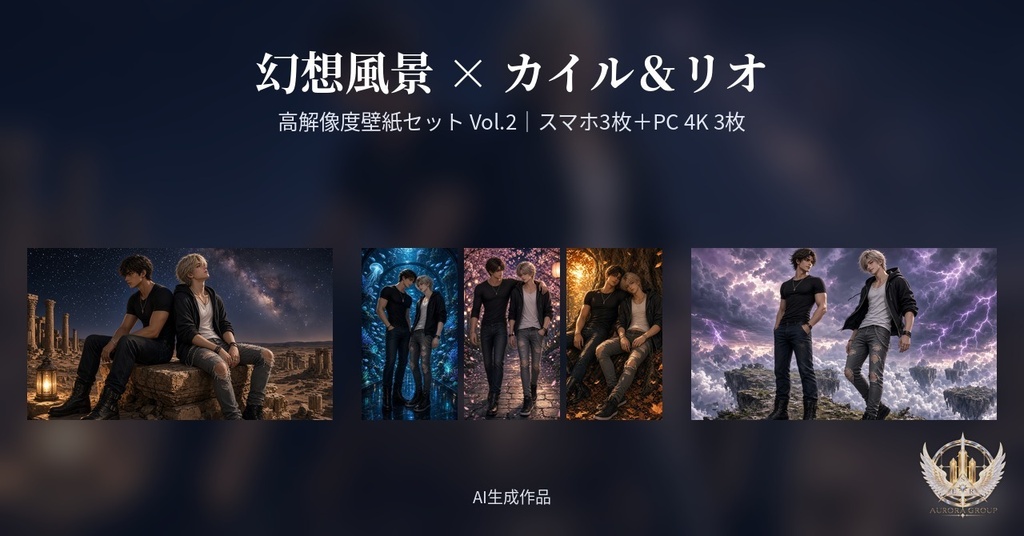 【高解像度壁紙】幻想風景 × カイル&リオ Vol.2|スマホ3枚+PC 4K 3枚(AI生成)
