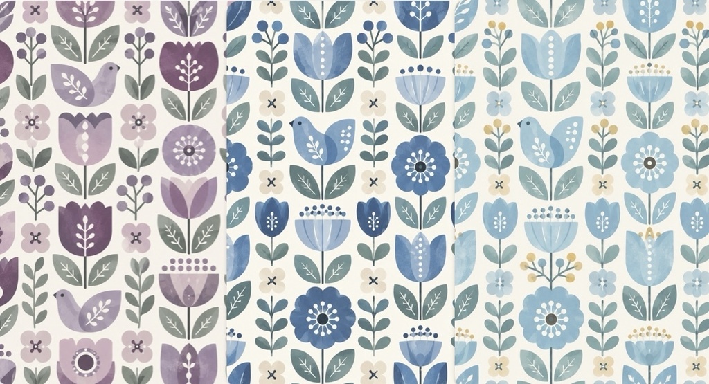 NORDIC FOLK BOTANICAL|北欧風の花と鳥を描いたデジタルペーパー 12色セット