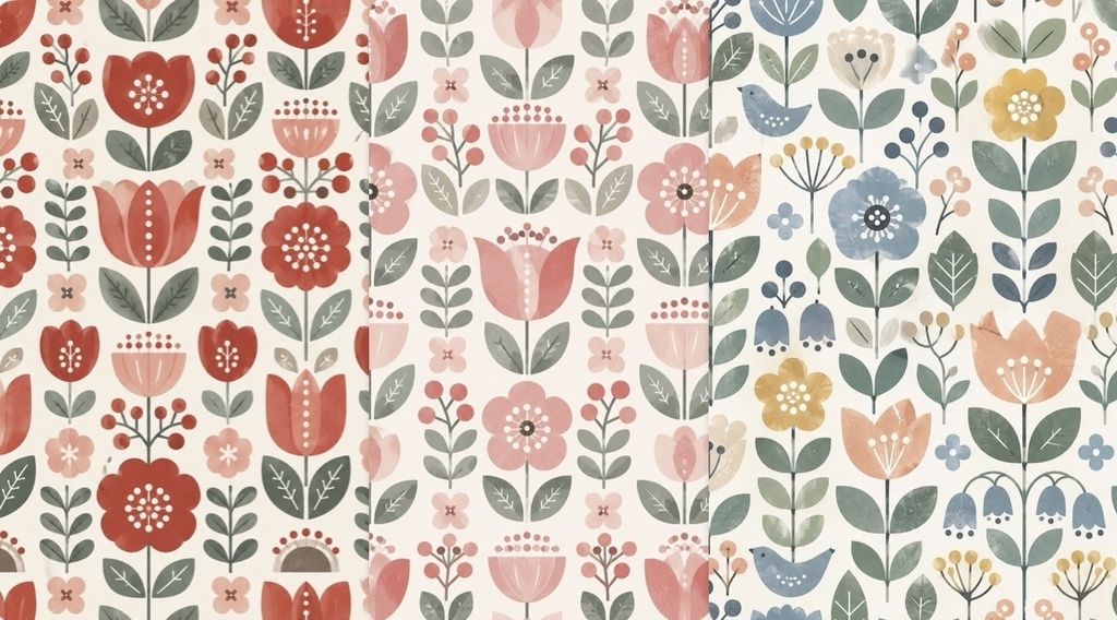 NORDIC FOLK BOTANICAL|北欧風の花と鳥を描いたデジタルペーパー 12色セット