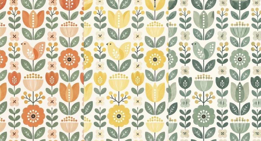NORDIC FOLK BOTANICAL|北欧風の花と鳥を描いたデジタルペーパー 12色セット