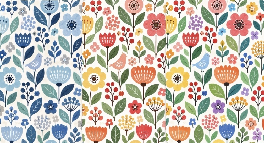 SCANDINAVIAN FLOWER | 北欧の花と小さな街のデジタルペーパー 3色5パターン