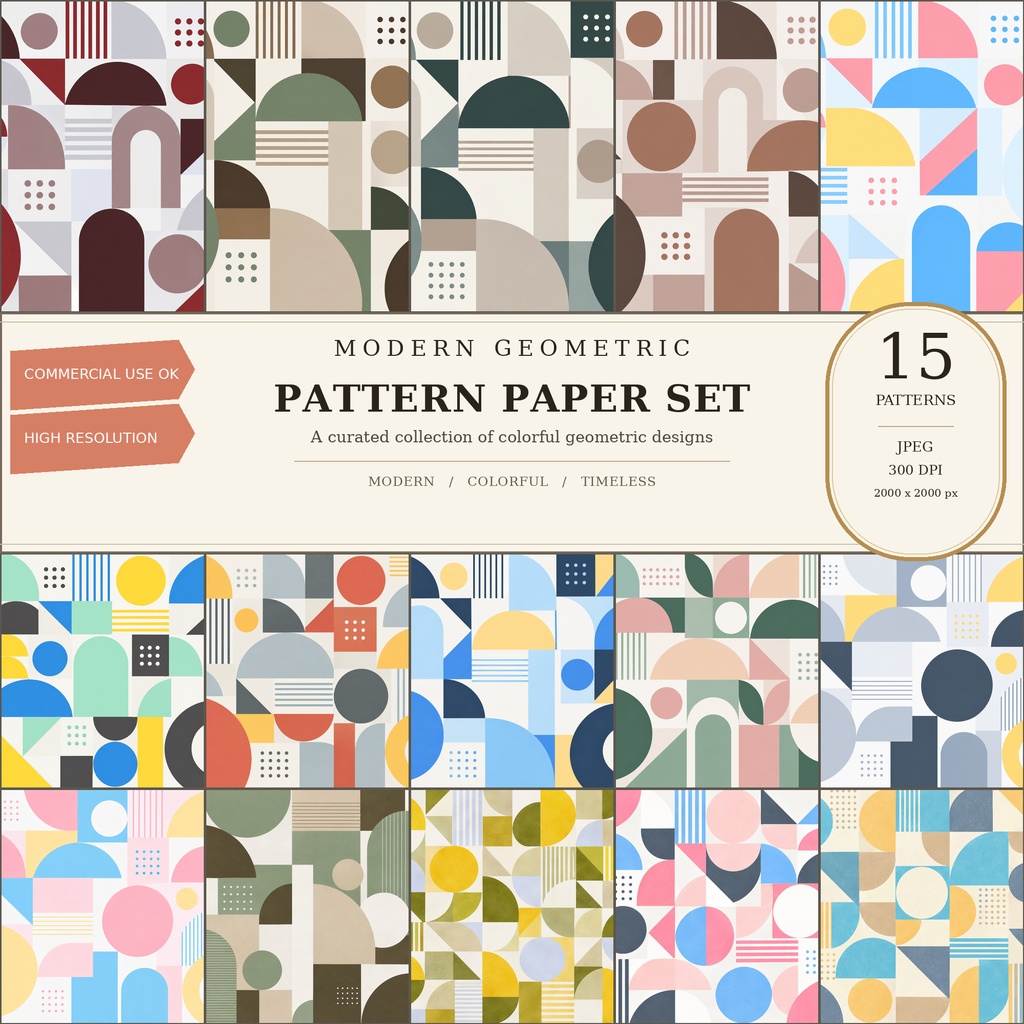 MODERN GEOMETRIC ｜ 厳選されたカラフルな幾何学的デジタルペーパー　15種