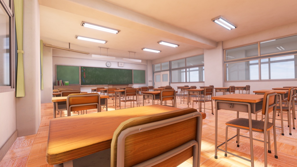 【VRChatワールド想定】Simple JP Classroom【3Dモデル】