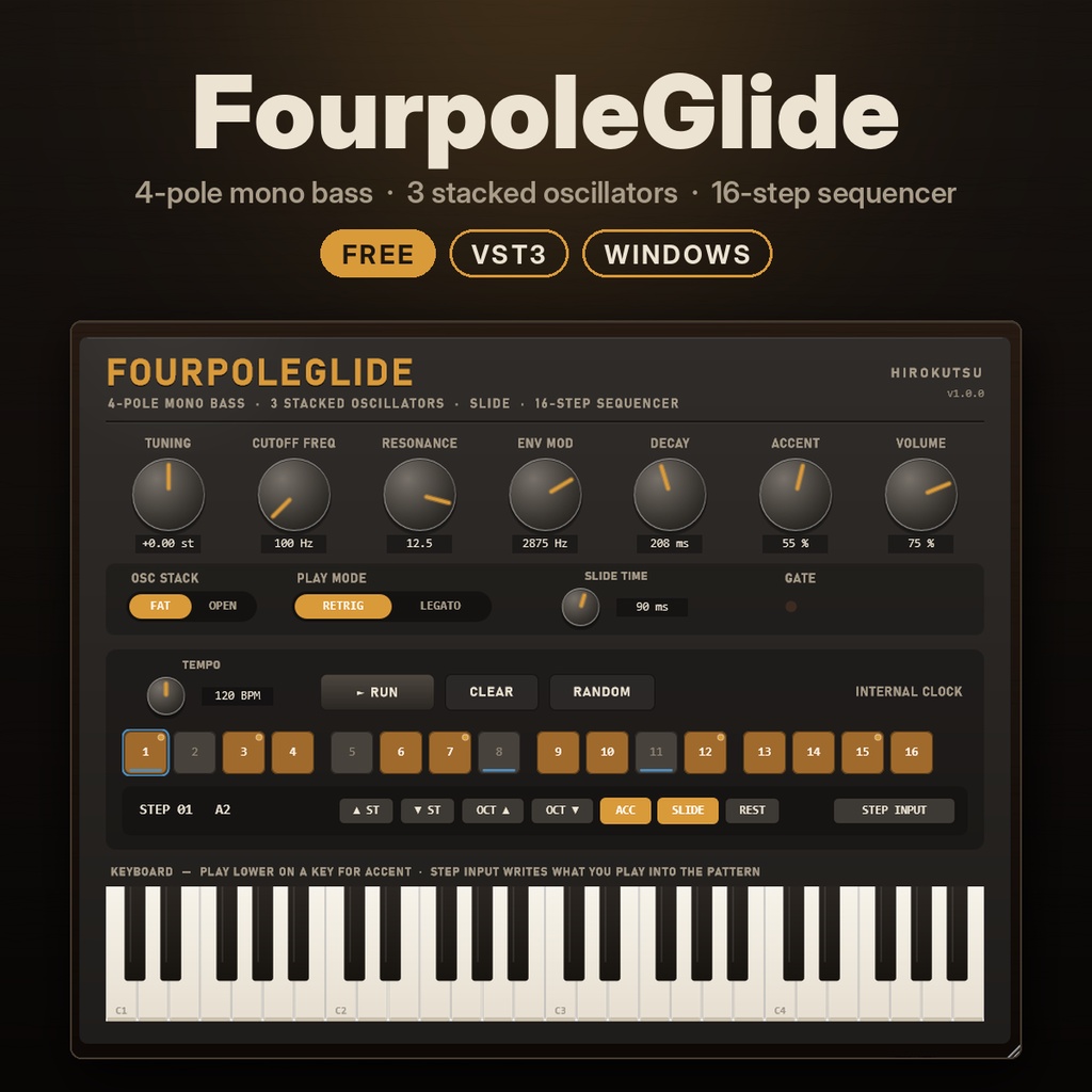 FourpoleGlide ― 4ポール・モノフォニック・ベース VST3（Windows／無料）