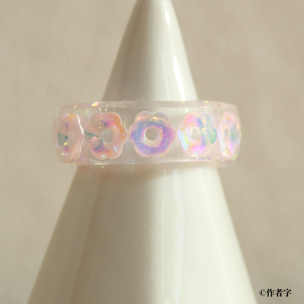 【指輪】小花のレジンリング〈ピンク〉