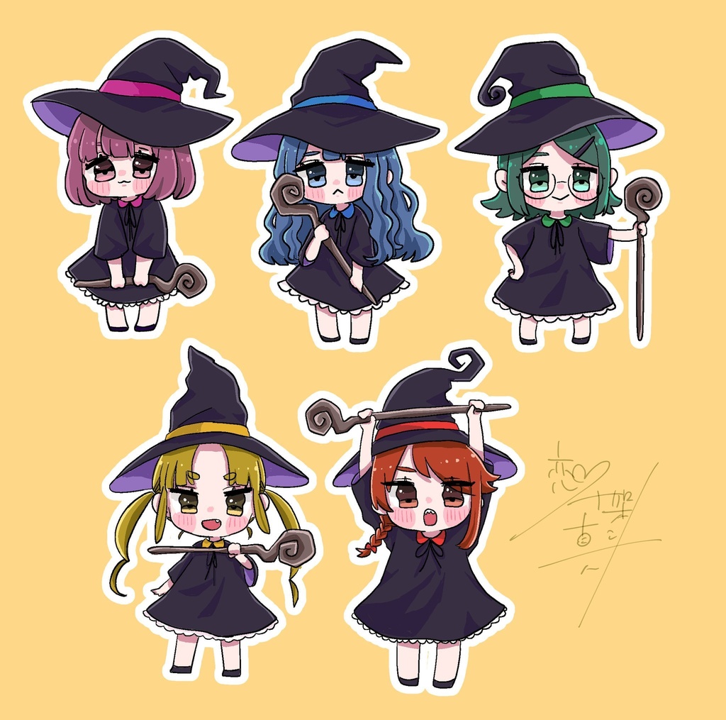 魔女っ子ステッカー5種つめあわせ