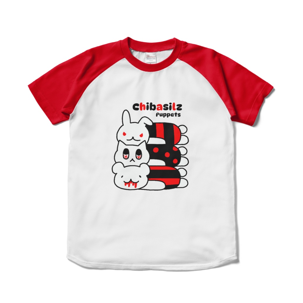 Chibasilz Raglan T-shirt / Puppets Icon / white × red