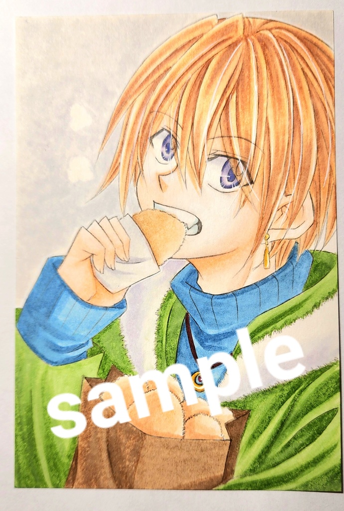 オリジナルイラスト② ―熱々のコロッケを頬張る少年―