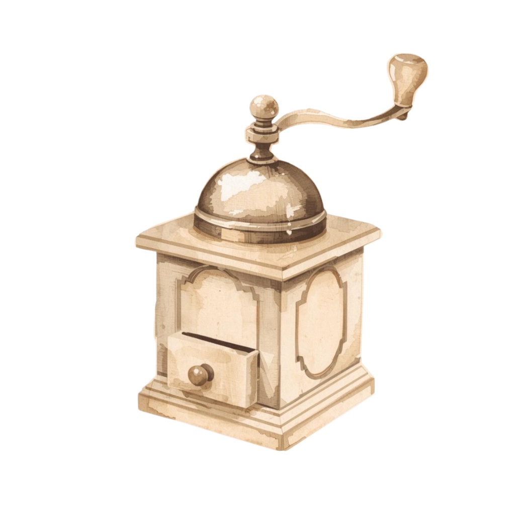 アンティークカフェの水彩クリップアート素材集(PNG10点セット)