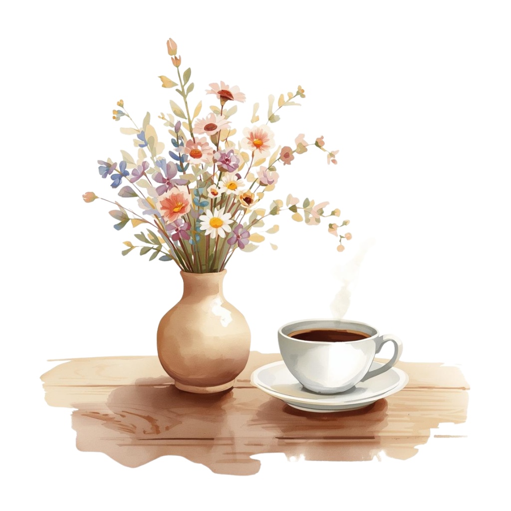 アンティークカフェの水彩クリップアート素材集(PNG10点セット)