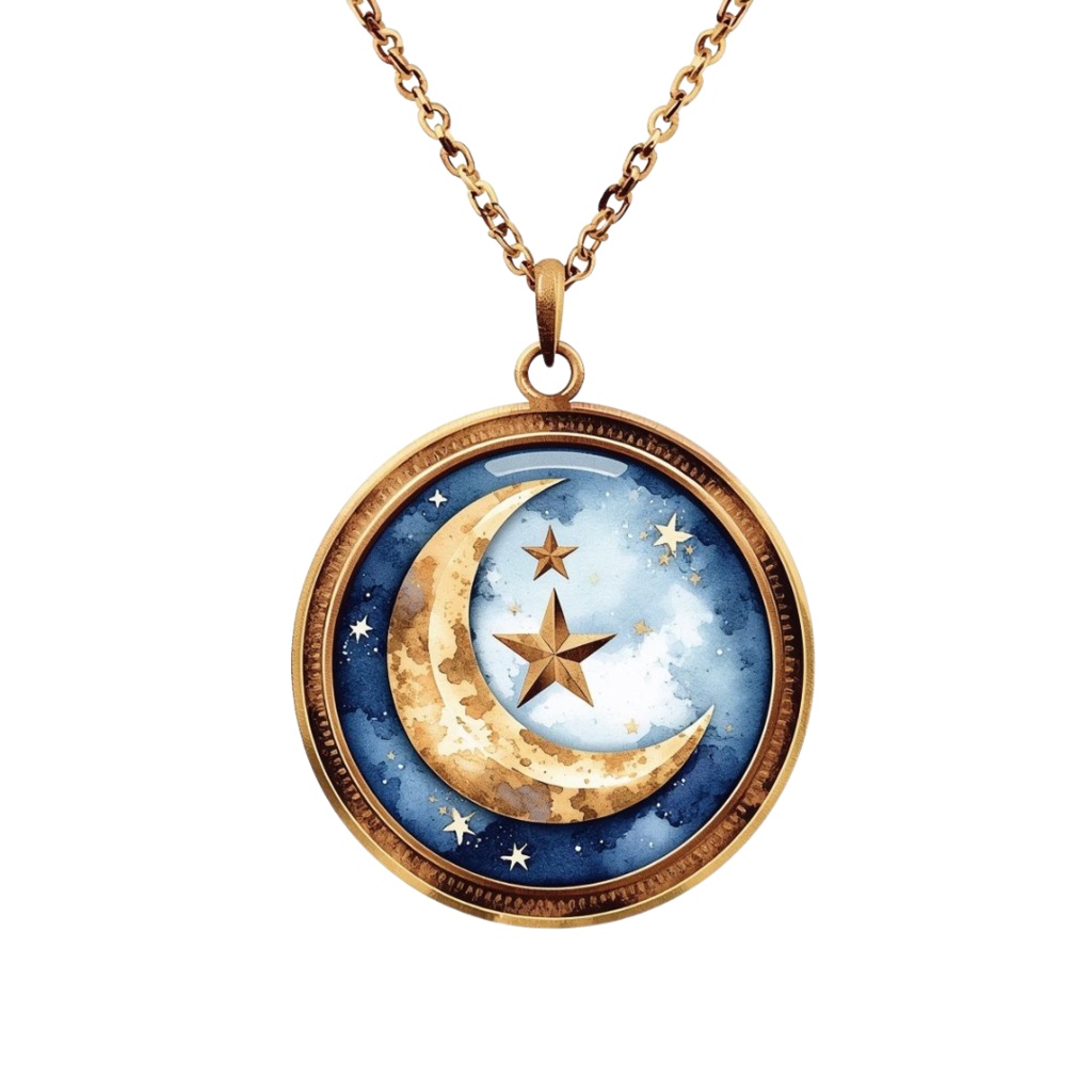 青×紺のアンティーク星空クリップアートセット10点(PNG)