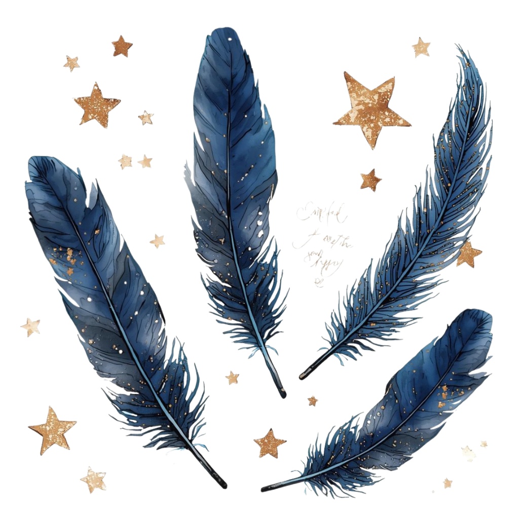 青×紺のアンティーク星空クリップアートセット10点(PNG)