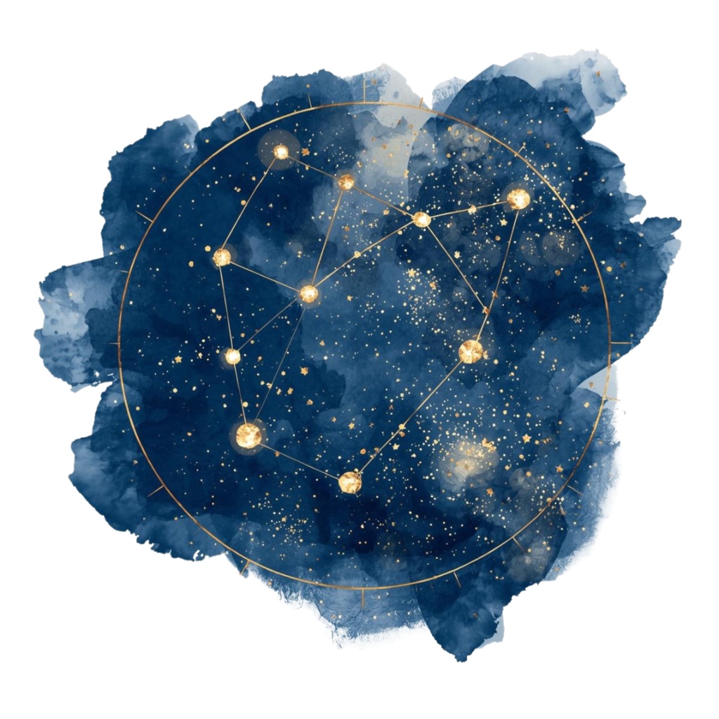 青×紺のアンティーク星空クリップアートセット10点(PNG)