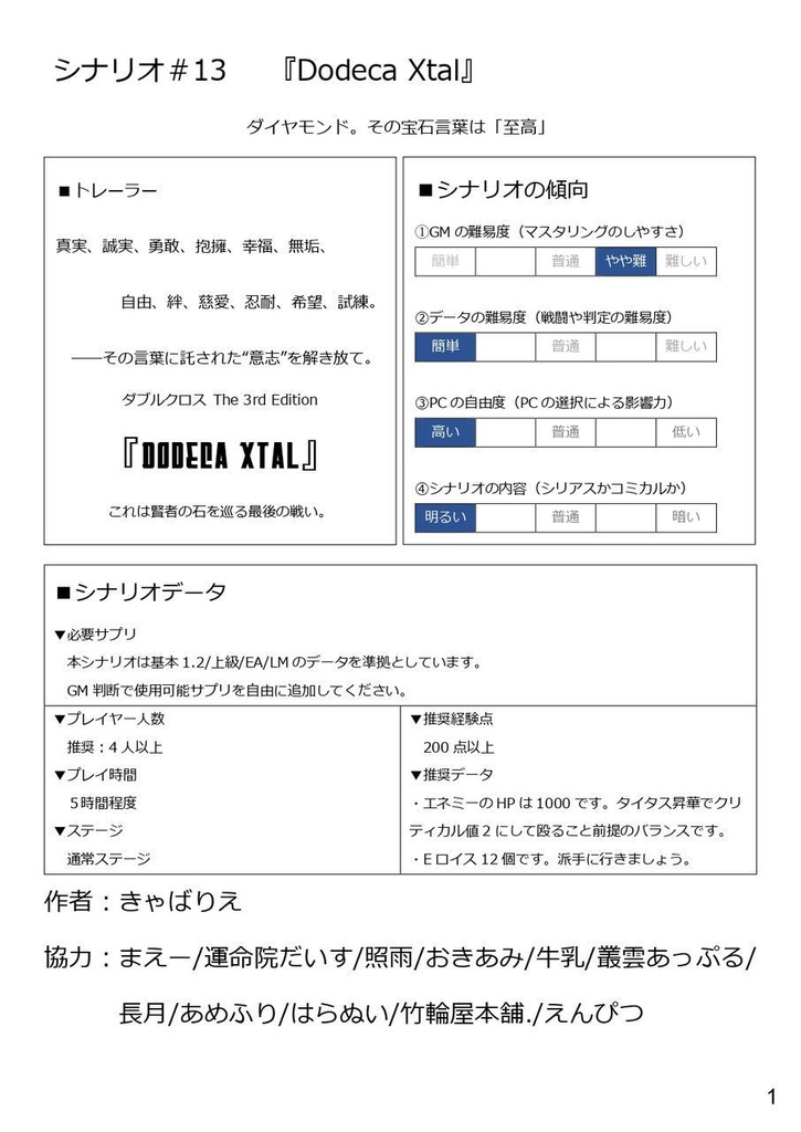 【DX3rd】ダブルクロスシナリオ集 『Dodeca Xtal EXTRA#13』