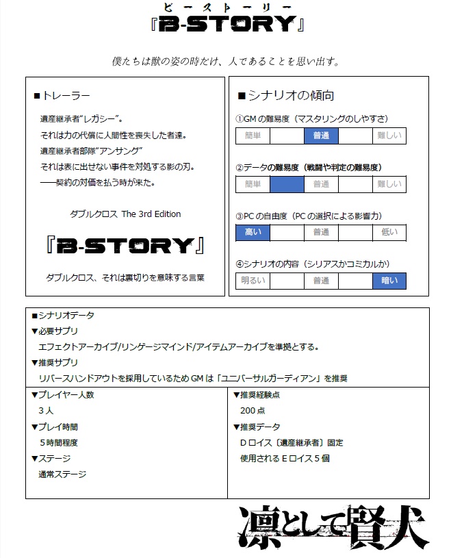 【DX3rd】ダブルクロスシナリオ 『B-STORY』 SPLL:E113156